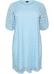 Knee-length dress with eyelet pattern and short sleeves, Light Blue, Packshot image number 0