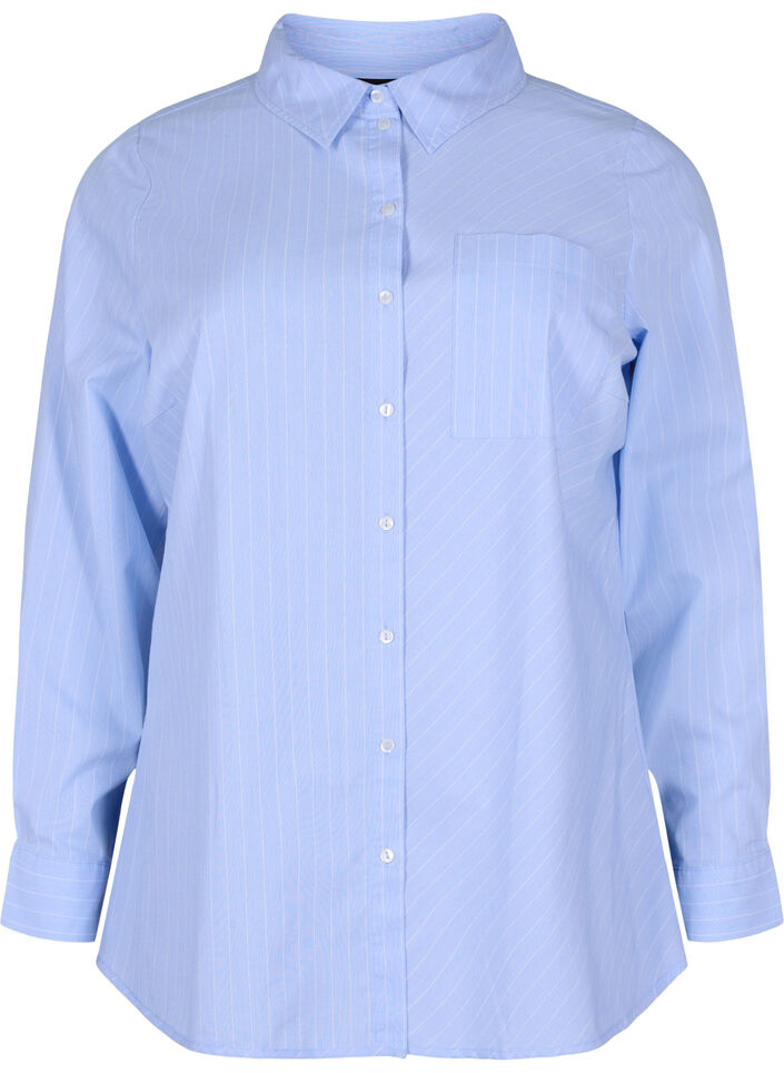 Overhemd van katoenmix, Blue w. White Stripe, Packshot image number 0