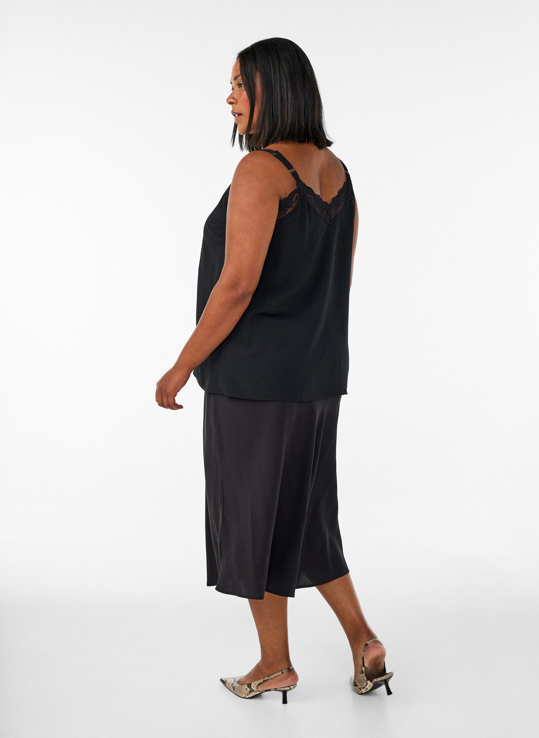 ZizziViscose rok met een elastische taille, Zwart, Model image number 2