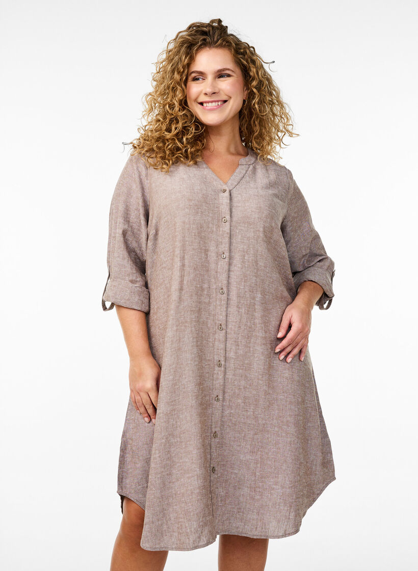 Lange shirt in linnen en viscose, Bruin, Model image number 0