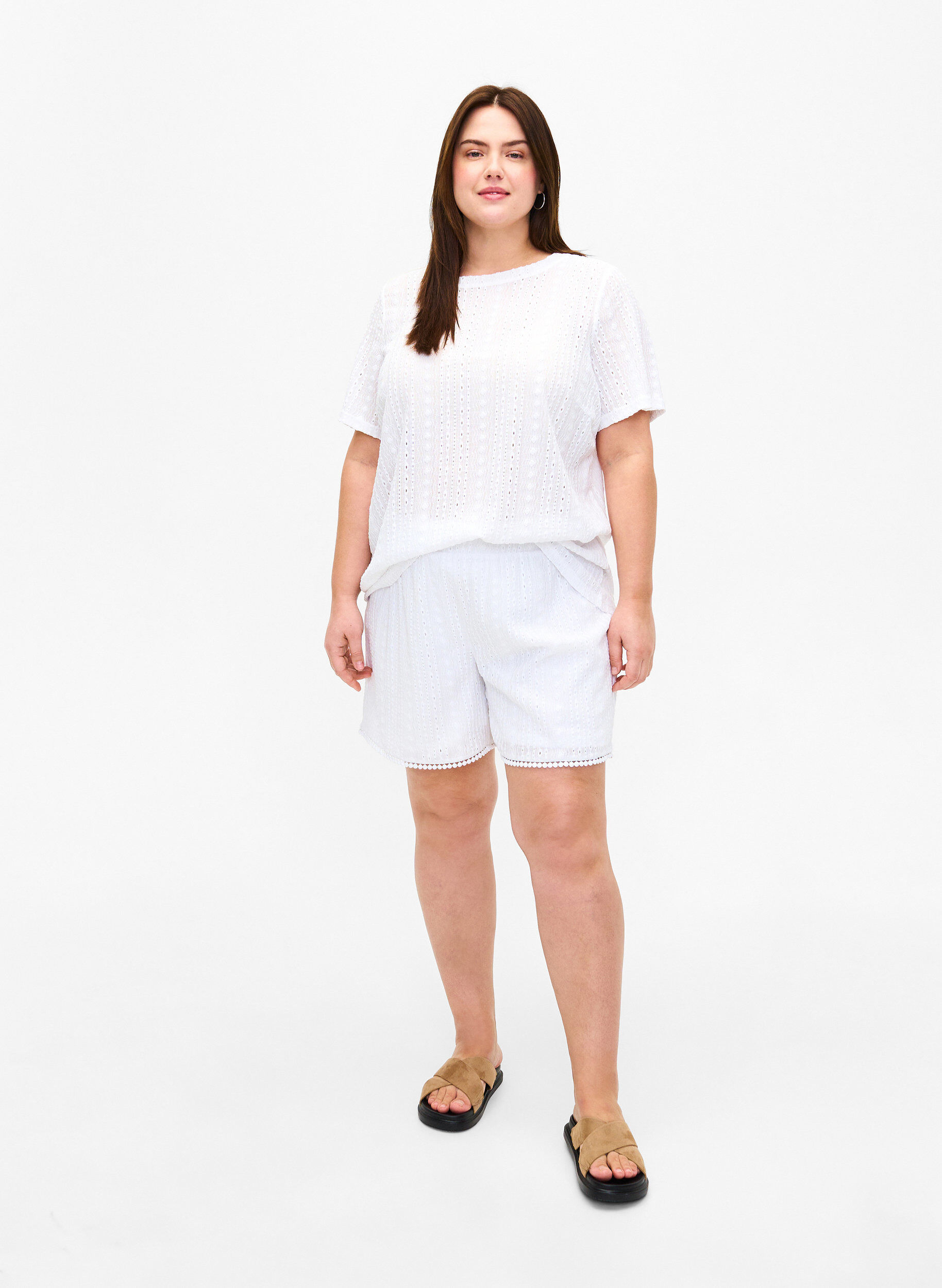 ZizziBlouse met korte mouwen en getextureerd patroon, Bright White, Model image number 2