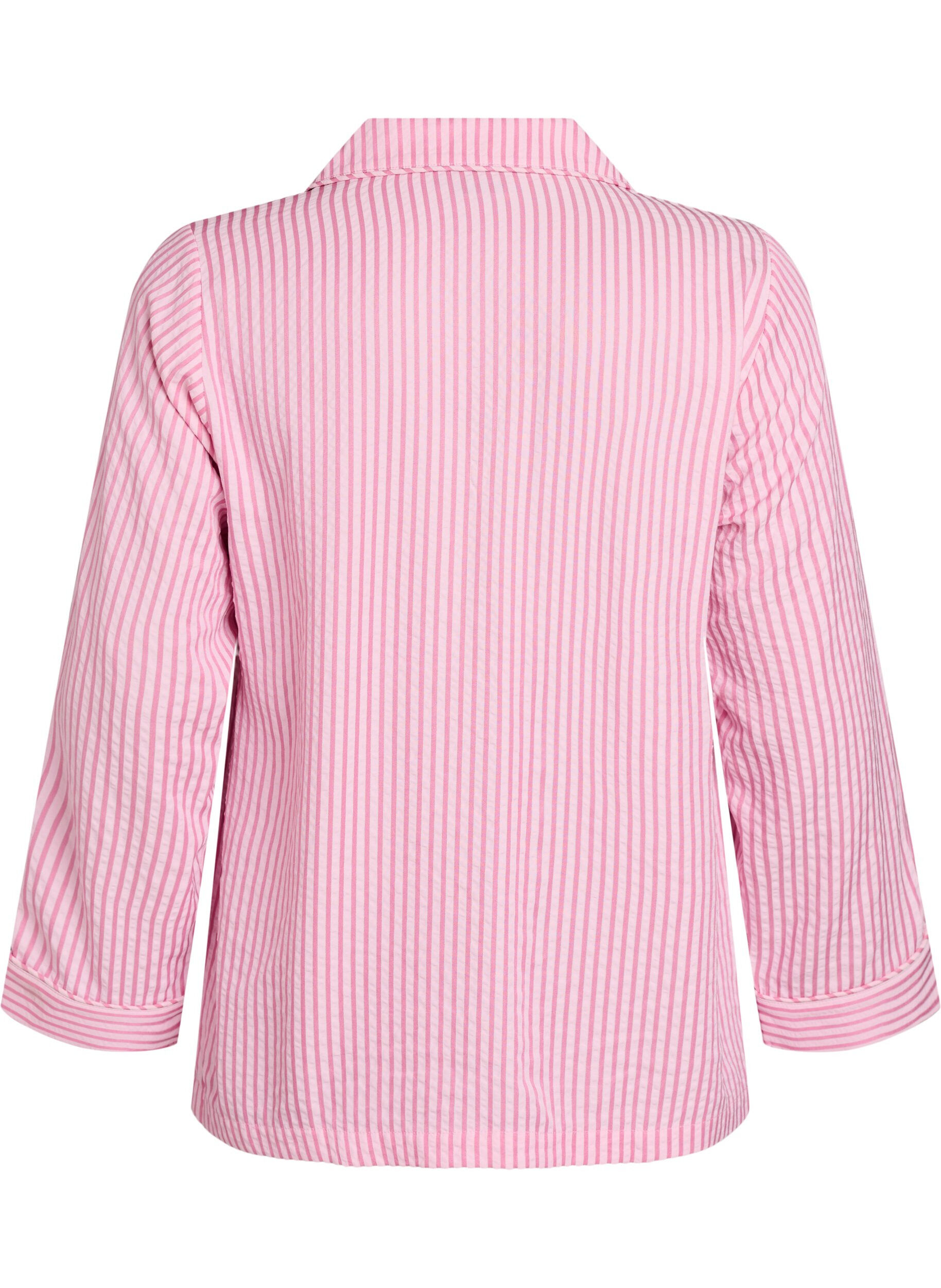 Zizzi Chemise de pyjama en seersucker &agrave; manches longues, Rose, Packshot image number 1