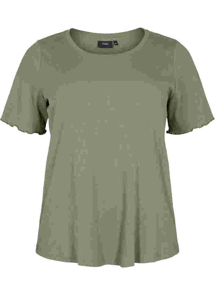 T-shirt à manches courtes en qualité côtelée, Dusty Olive, Packshot image number 0