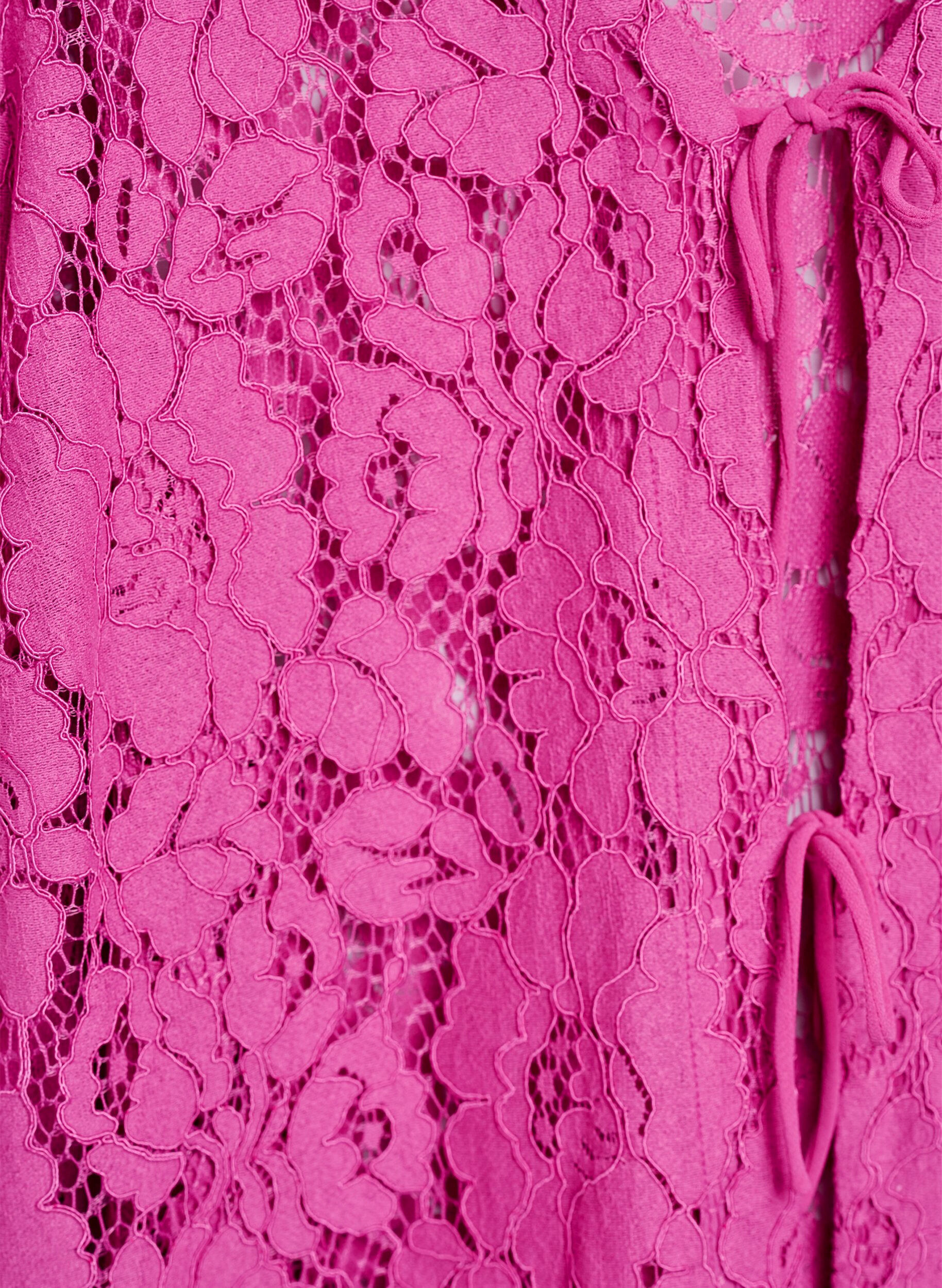 Zizzi Chemisier en dentelle &agrave; manches 3/4 et n&oelig;uds sur le devant, Violet, Packshot image number 2