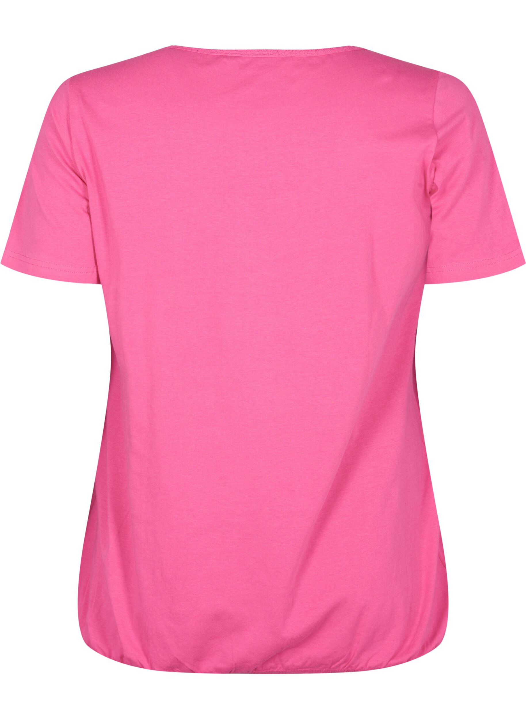 Zizzi T-shirt en coton &agrave; manches courtes, Shocking Pink, Packshot image number 1