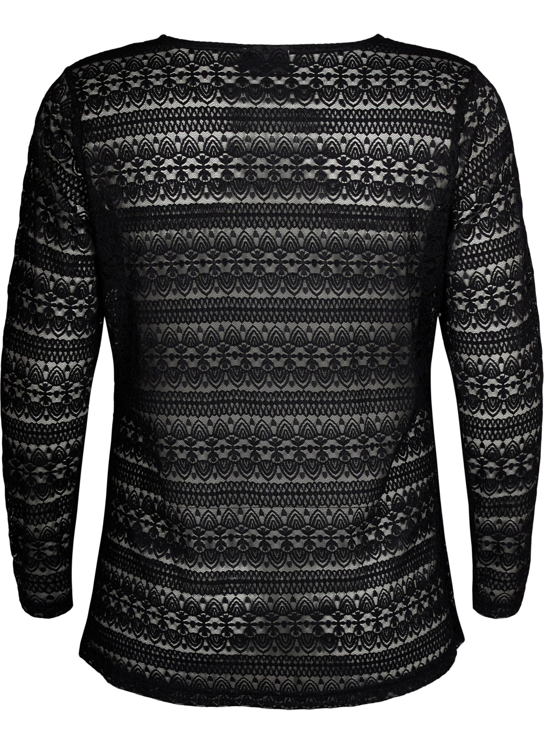 ZizziV-hals kanten blouse met voering, Black, Packshot image number 1