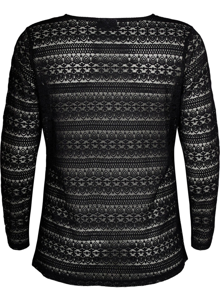 V-hals kanten blouse met voering, Black, Packshot image number 1