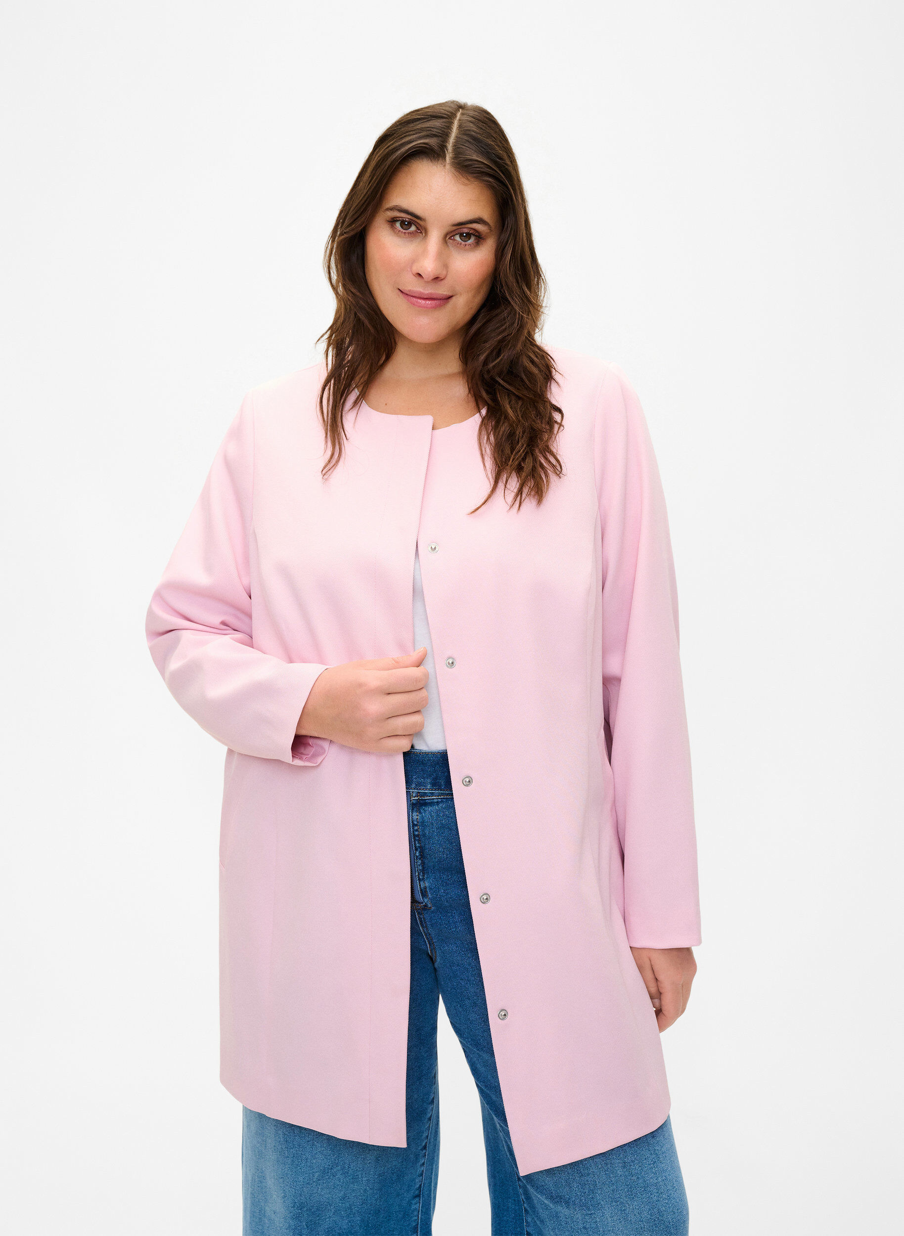 Zizzi Veste de printemps avec patte de boutonnage cach&eacute;e, Parfait Pink, Model image number 0