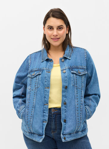 Veste en jean avec rivets bruts, Blue denim, Model image number 0