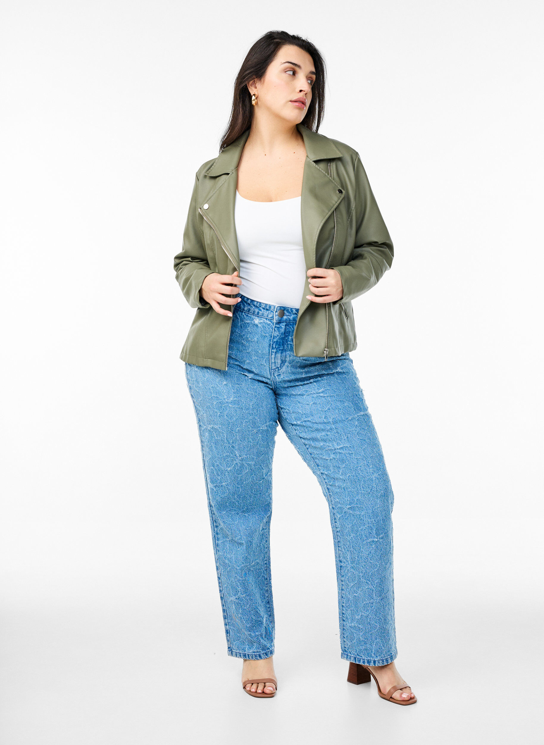 ZizziVeste biker en similicuir, Vert fonc&eacute;, Model image number 1