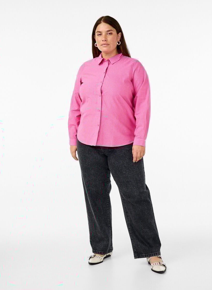 Chemise à manches longues en coton, Rouge, Model image number 1