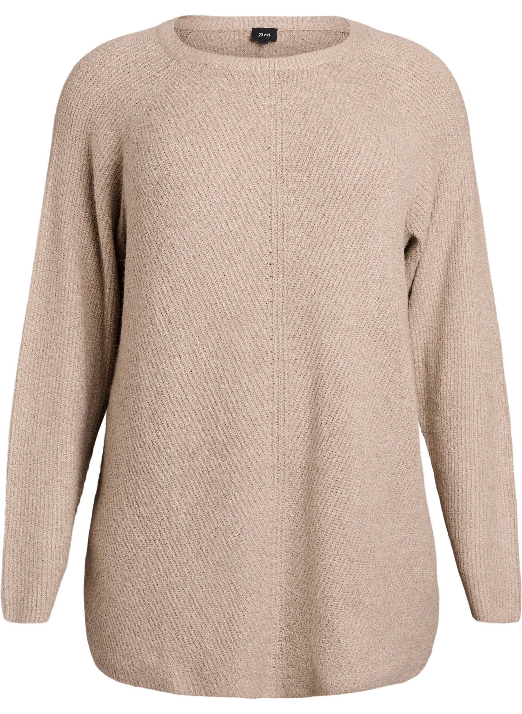 ZizziPull en maille &agrave; motif diagonal et manches raglan, Beige, Packshot image number 0