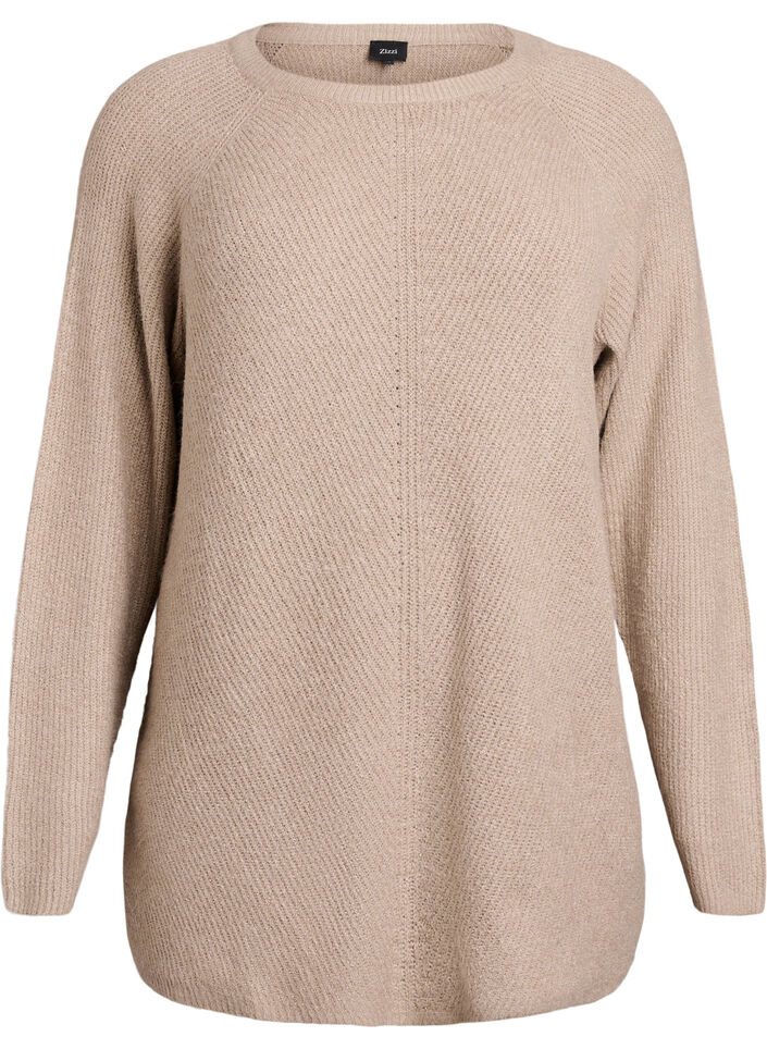 Pull en maille &agrave; motif diagonal et manches raglan, Beige, Packshot image number 0