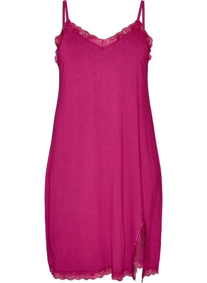 Nuisette en viscose avec dentelle et fentes, Bordeaux, Packshot image number 0