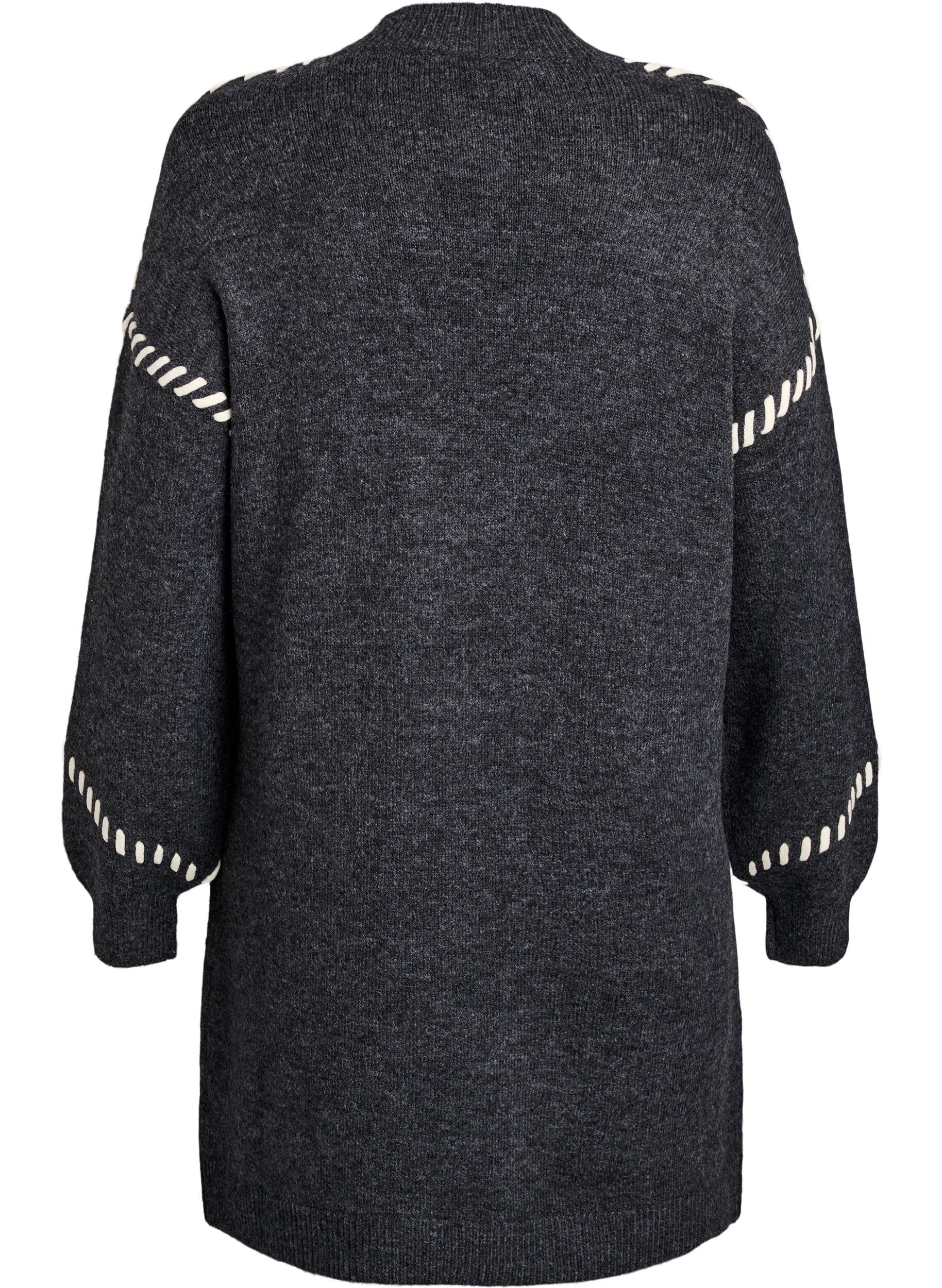 ZizziGebreide jurk met contraststiksels, Grijs, Packshot image number 1