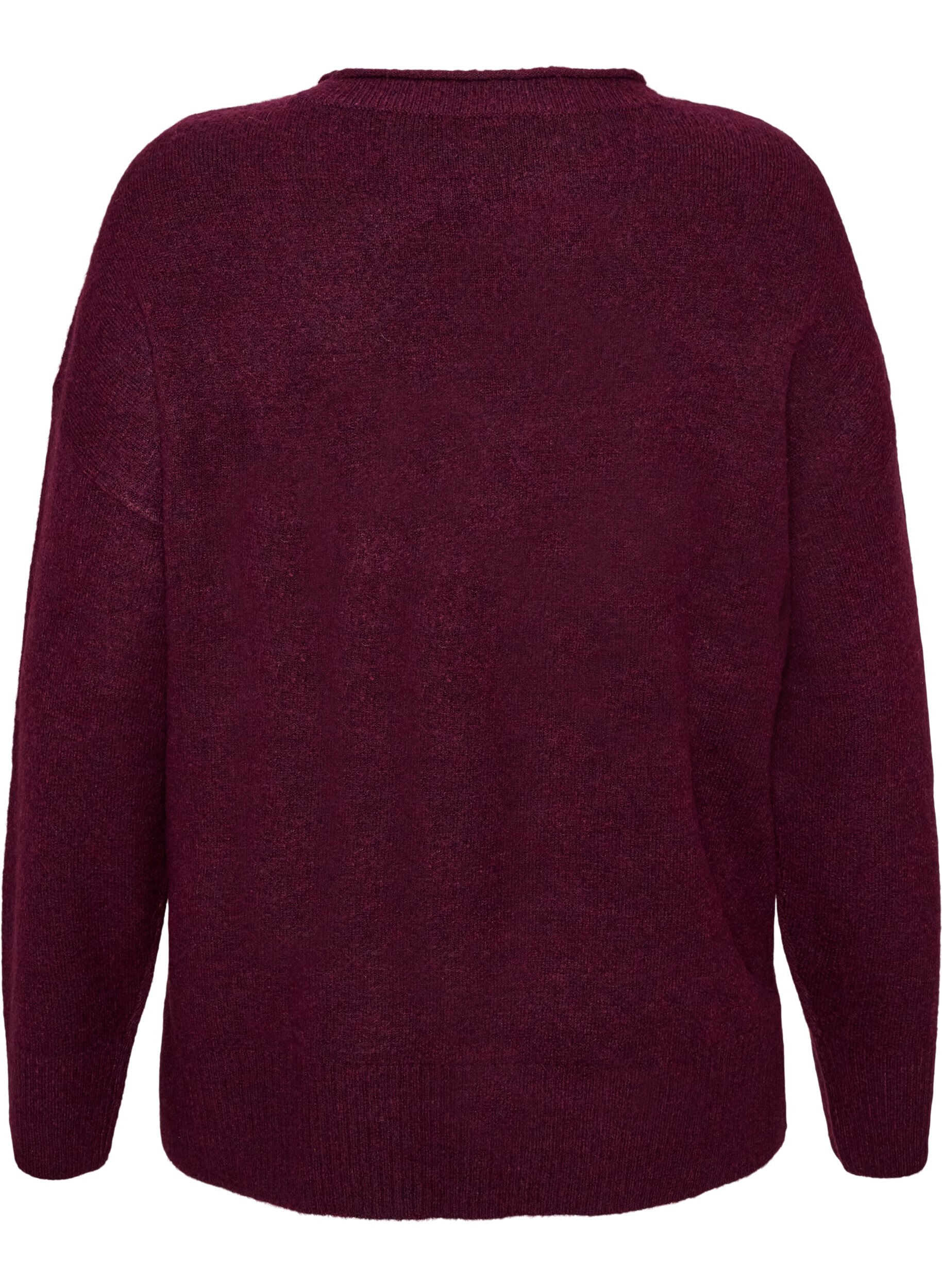 ZizziGebreide blouse met V-vormig geribd patroon en zijsplitjes, Rood, Packshot image number 1