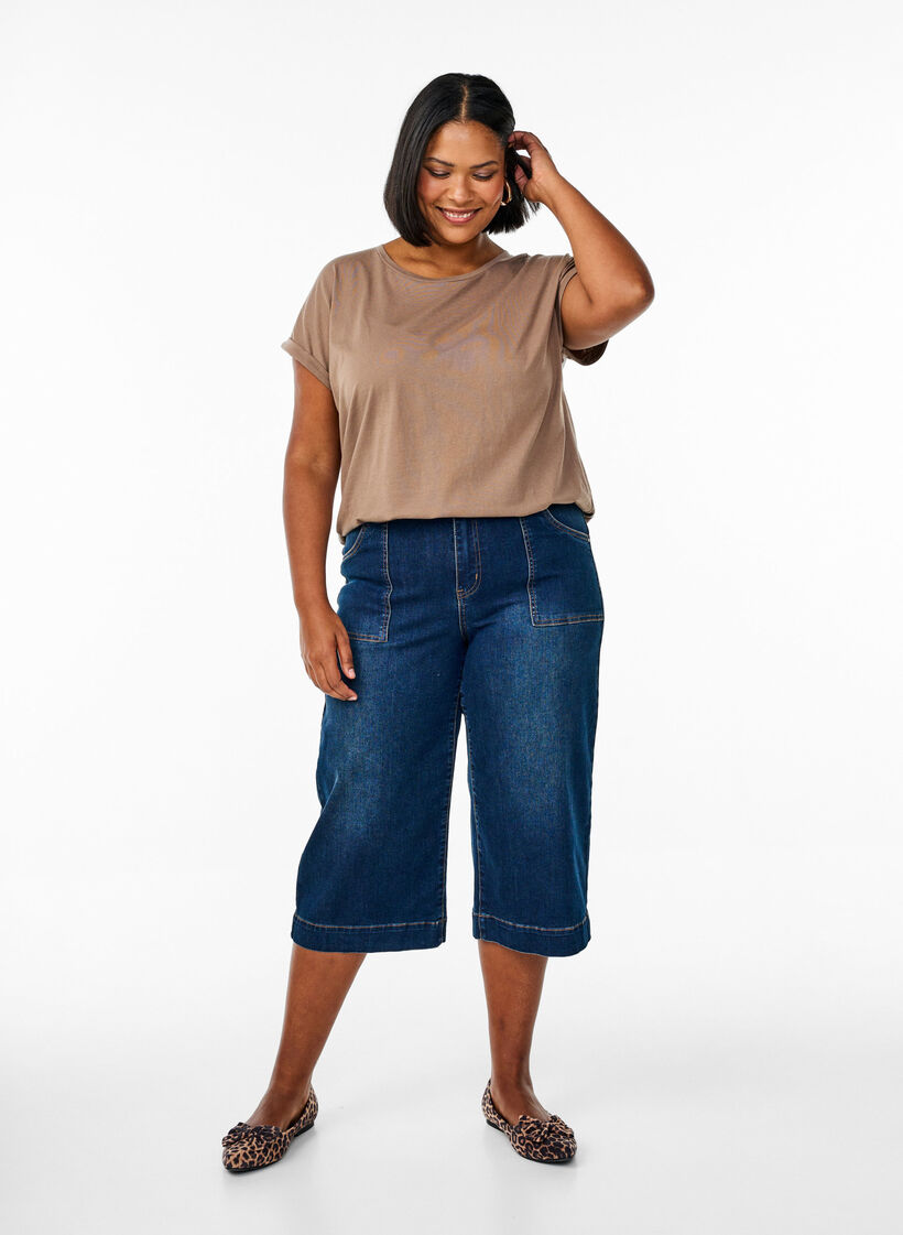 T-shirt &agrave; manches courtes en coton m&eacute;lang&eacute;, Marron, Model image number 1