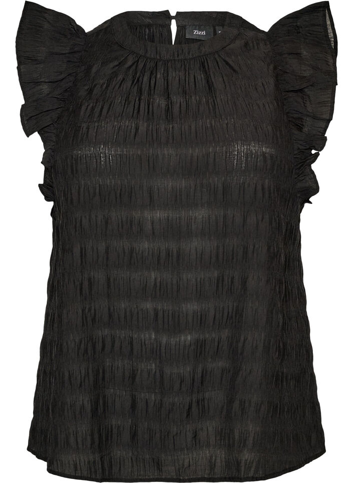 Blouse sans manches textur&eacute;e avec volants, Noir, Packshot image number 0