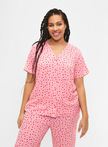 Bedrukte pyjamatop van viscose, Pink Icing W. hearts, Model image number 0