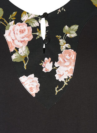 Katoenen pyjama top met lange mouwen, Black w. Flower, Packshot image number 2