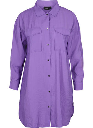 Lang viscose overhemd met knopen, Royal Lilac, Packshot image number 0