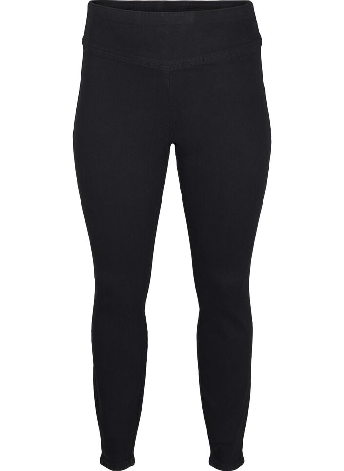 Stretchy jeggings met hoge taille, Black, Packshot image number 0