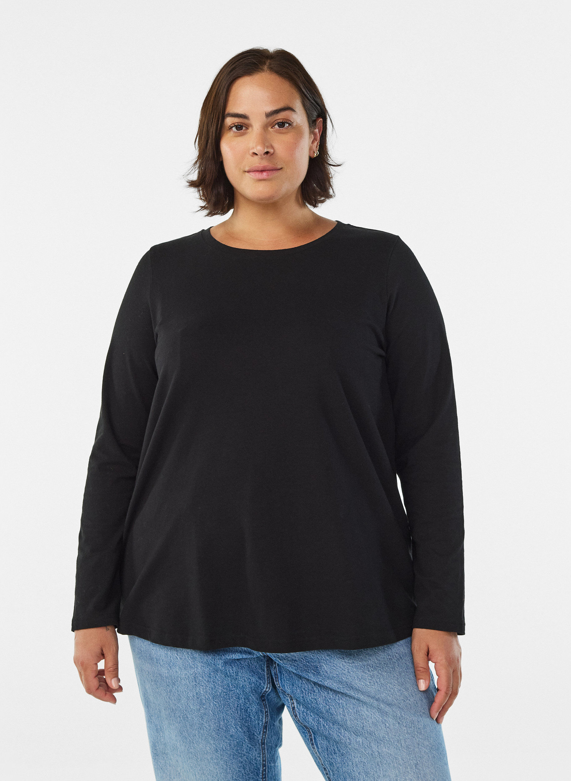 ZizziBlouse basique en jersey &agrave; manches longues, Noir, Model image number 0