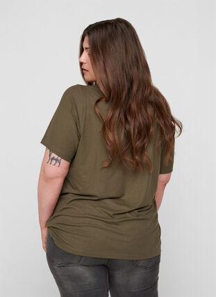 T-shirt met korte mouwen in ribstof, Olive Night, Model image number 1