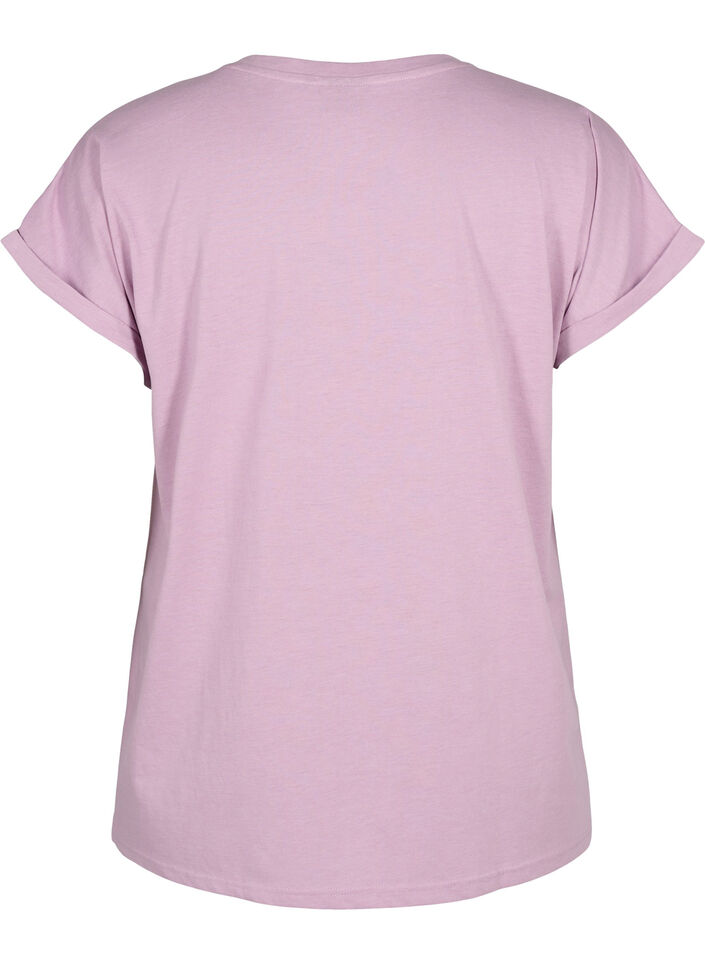 T-shirt met korte mouwen van katoenmix, Paars, Packshot image number 1