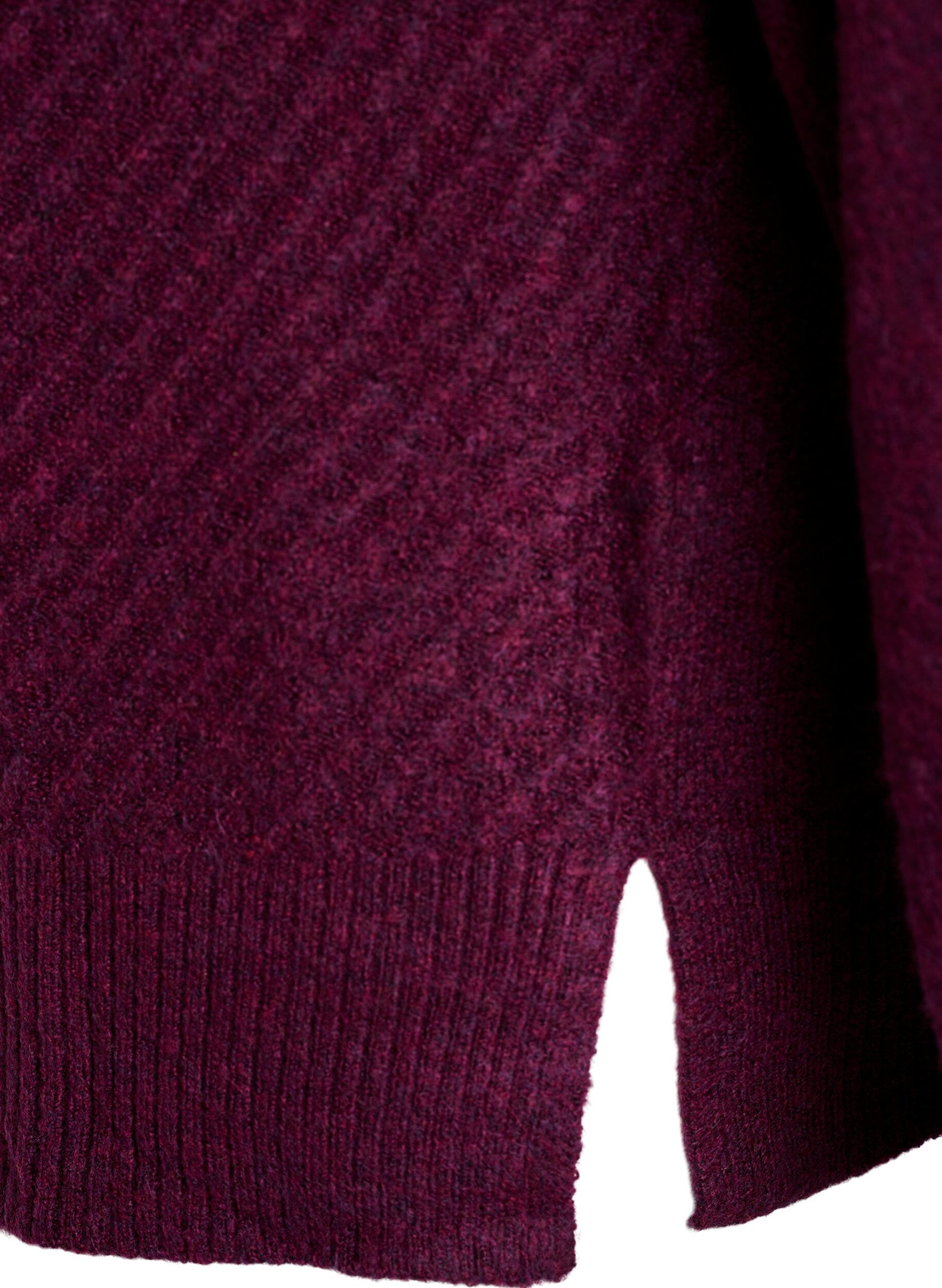 ZizziGebreide blouse met V-vormig geribd patroon en zijsplitjes, Paars, Packshot image number 3