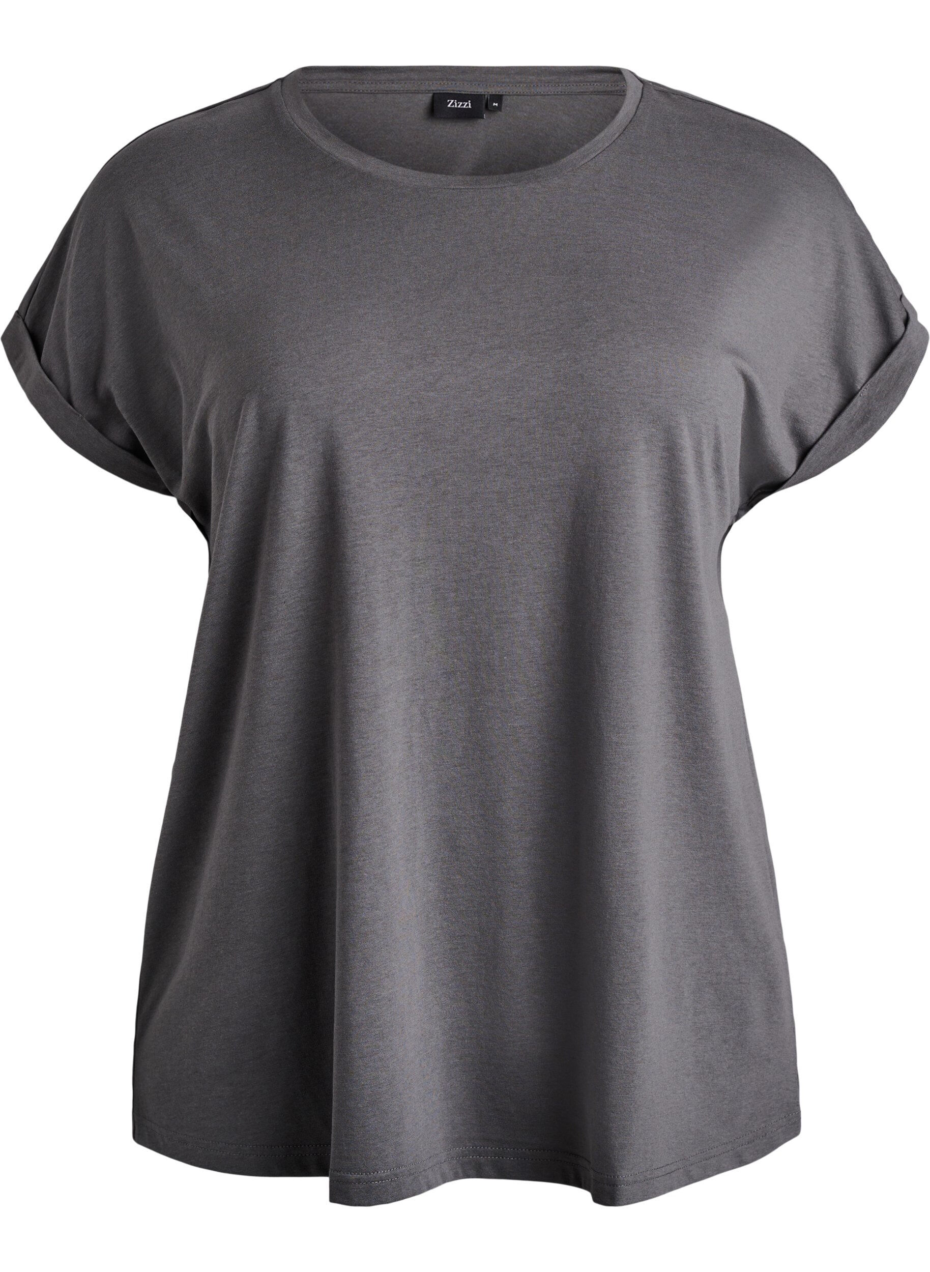 ZizziT-shirt met korte mouwen van katoenmix, Grijs, Packshot image number 0
