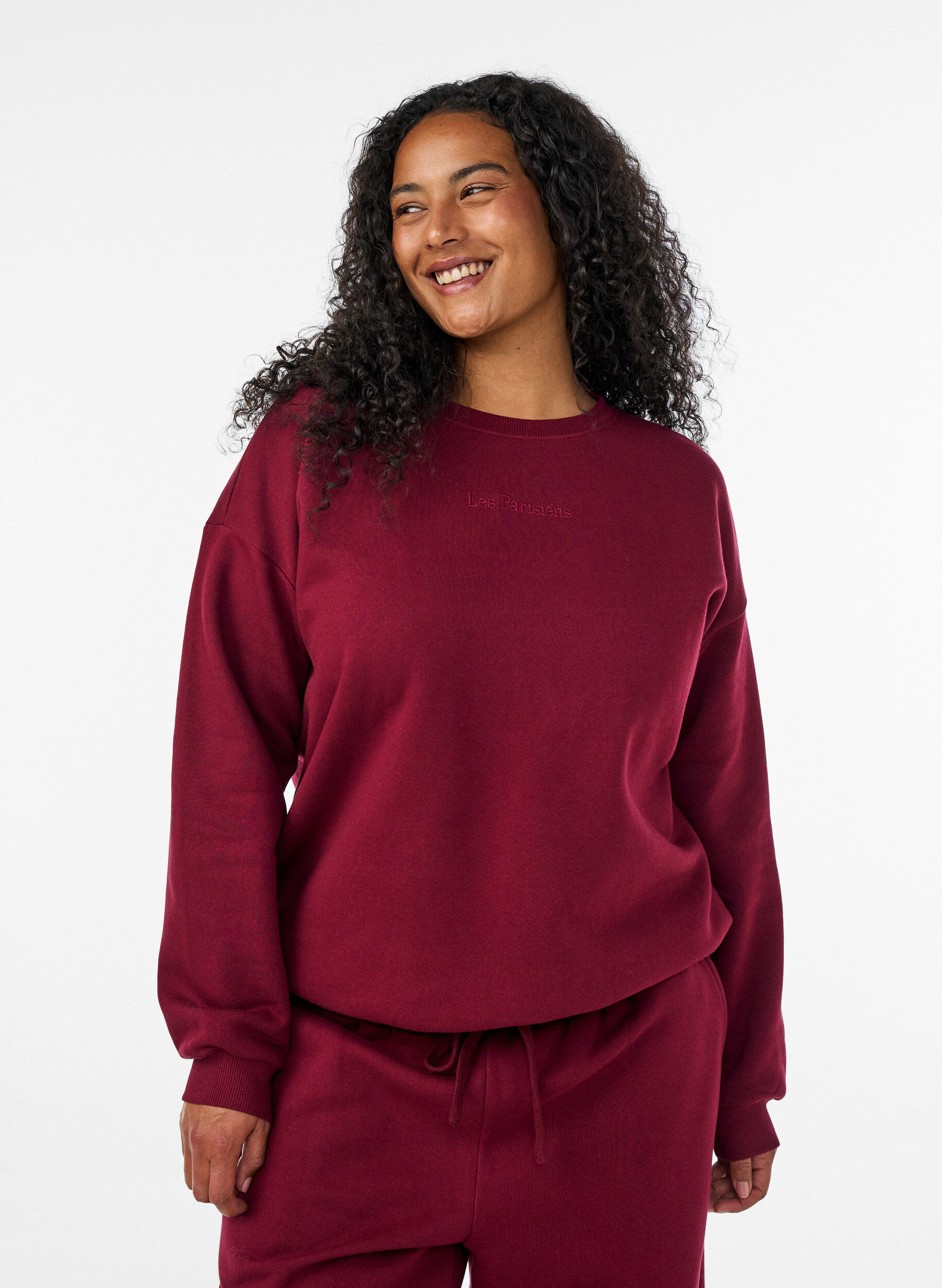 ZizziSweat-shirt avec imprim&eacute; texte, Bordeaux, Model image number 0