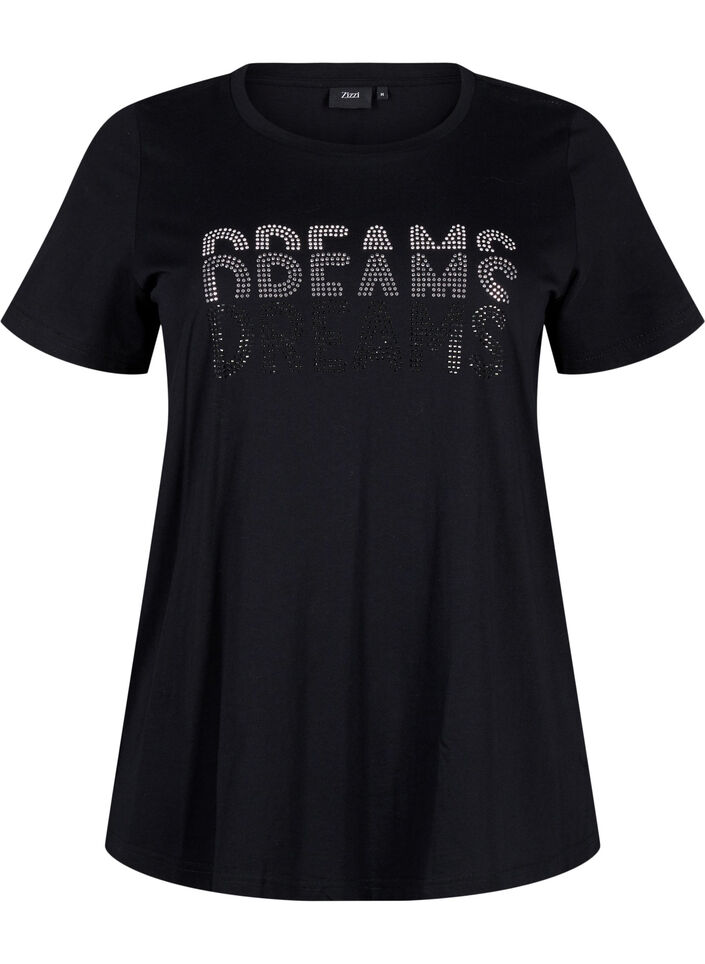 T-shirt en coton avec motif strass, Black w. Dream, Packshot image number 0