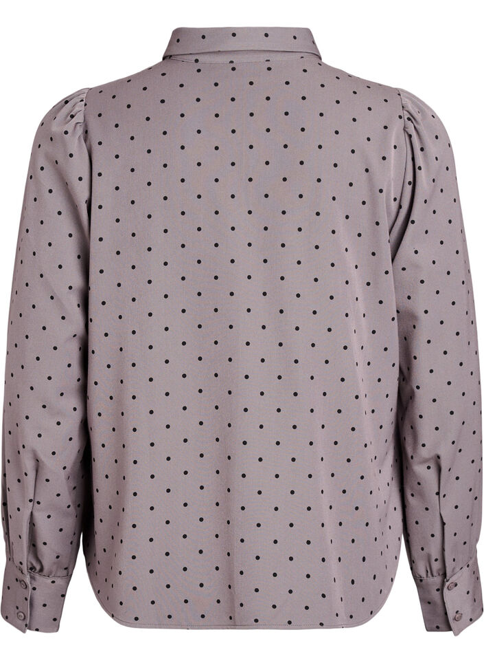Blouse met kraag en stippen, Grijs, Packshot image number 1