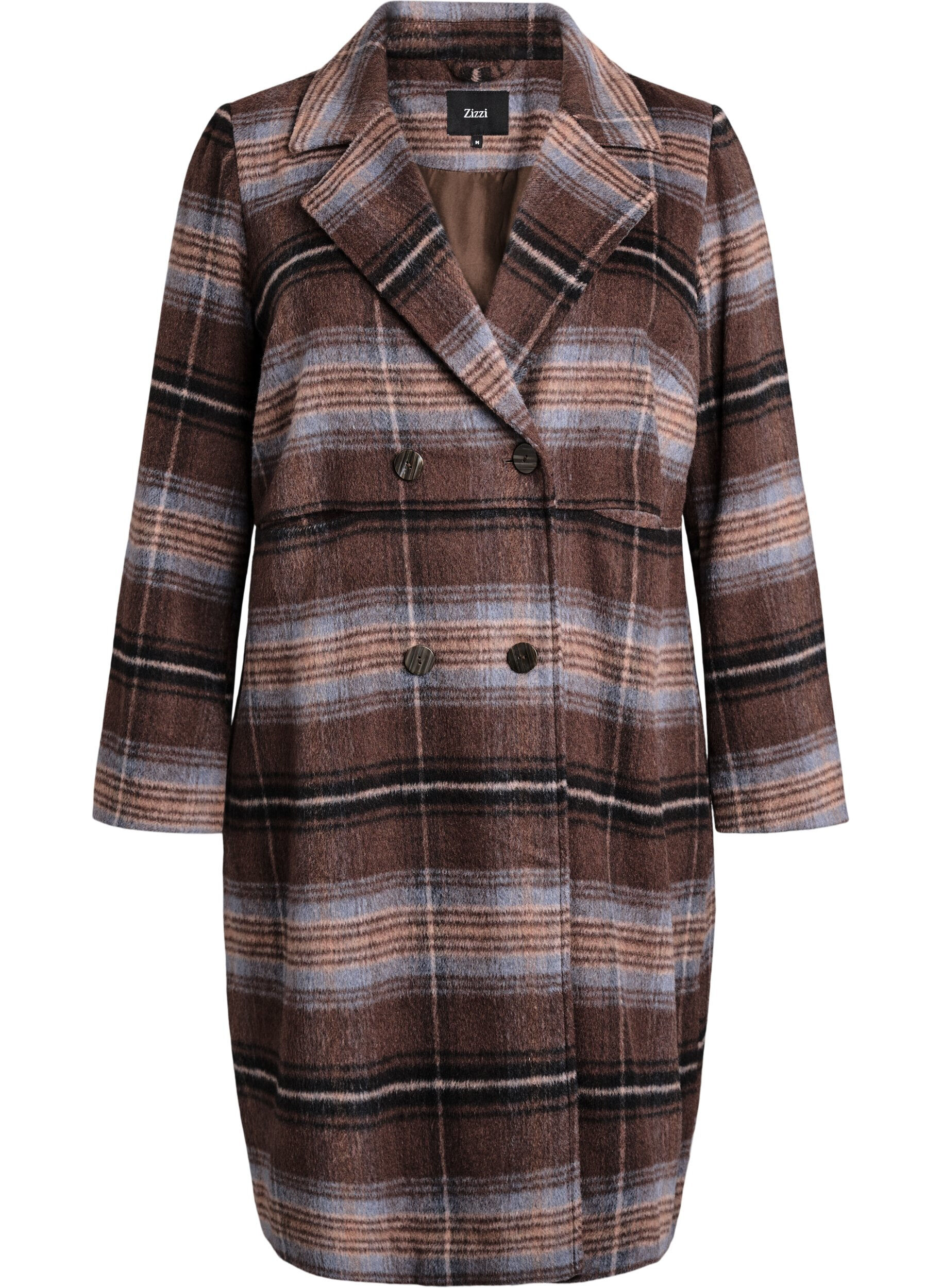 ZizziGeborstelde geruite jas, Bruin, Packshot image number 0