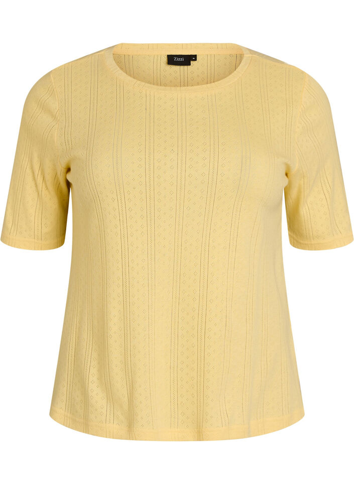 T-shirt en coton avec broderie ajour&eacute;e, Jaune clair, Packshot image number 0