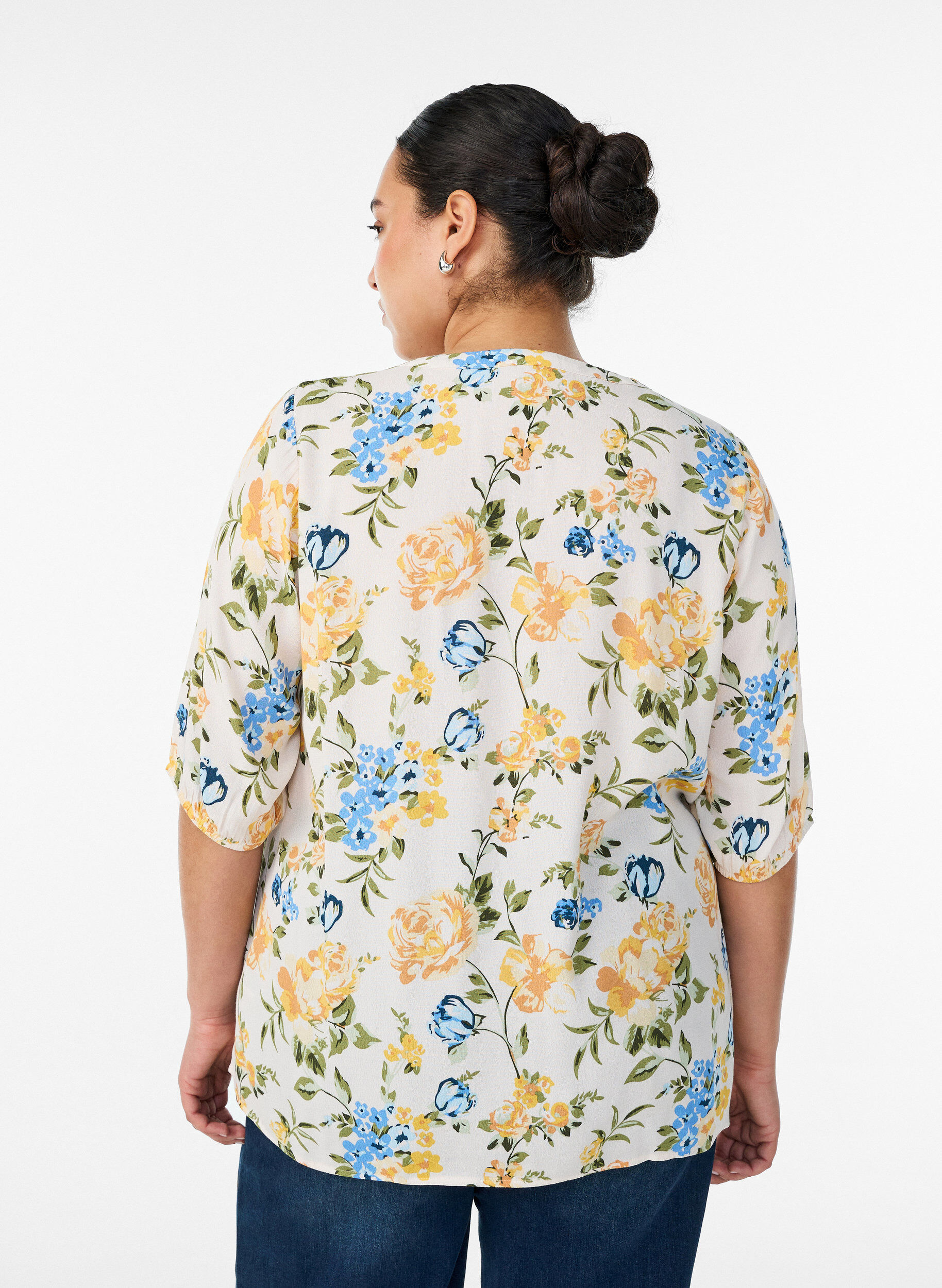 ZizziViscose blouse met print en knoopsluiting, Vanille, Model image number 2