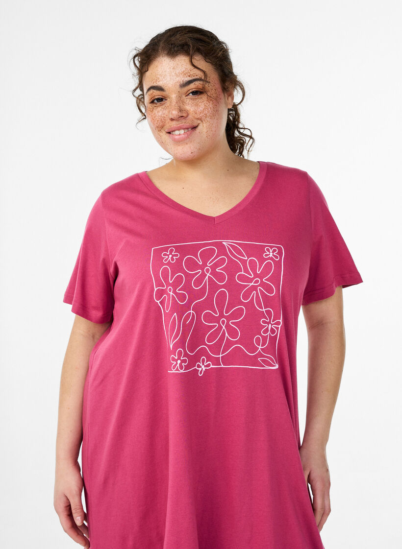 Chemise de nuit en coton biologique et &agrave; col en V, Bordeaux, Model image number 2