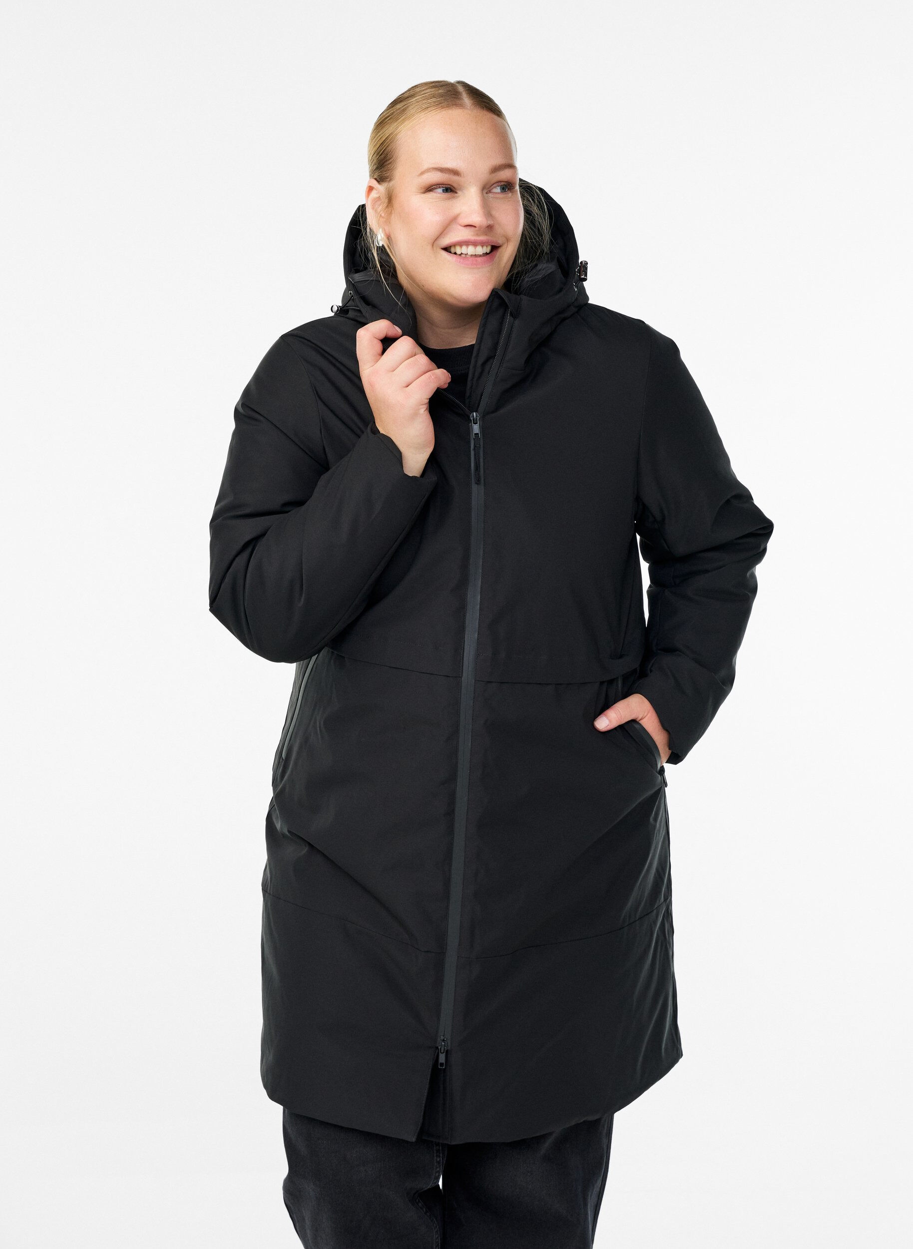 Winterjas met verstelbare taille, Zwart, Model