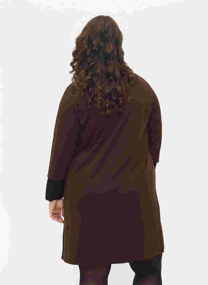 Effen jurk met v-hals en 3/4 mouwen, Coffee Bean, Model image number 1