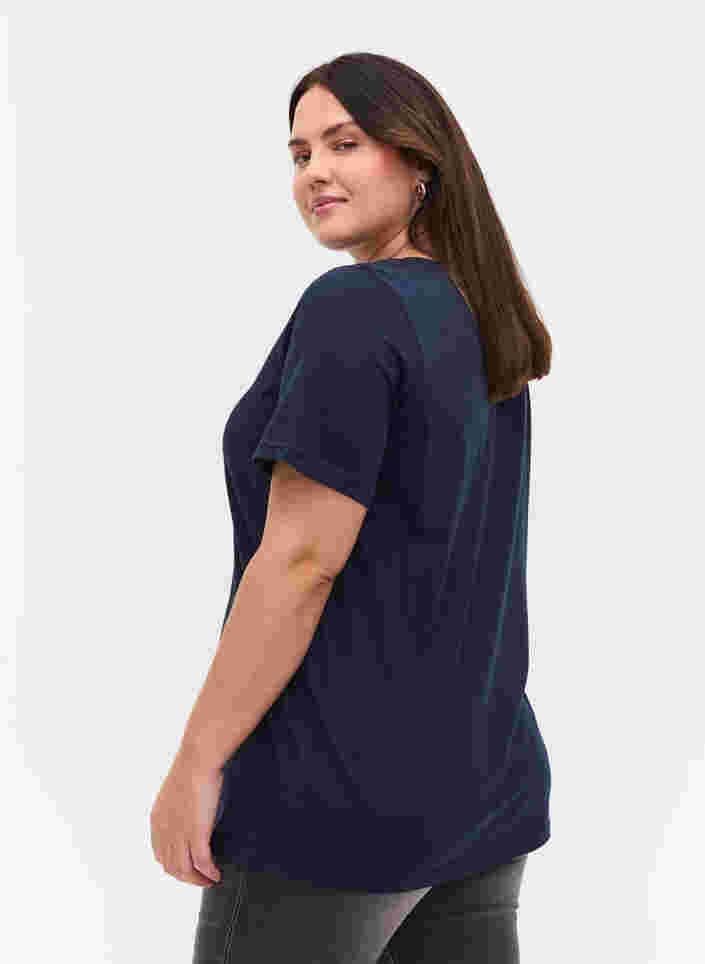 T-shirt in biologisch katoen met v-hals, Navy Blazer, Model image number 1