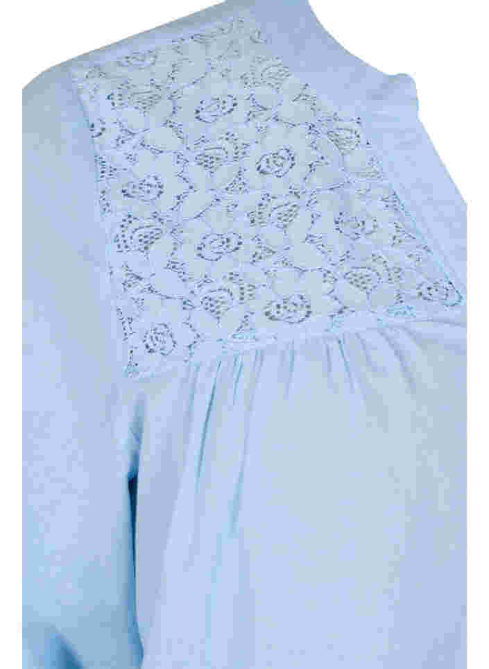 Katoenen blouse met kanten details, Chambray Blue, Packshot image number 3