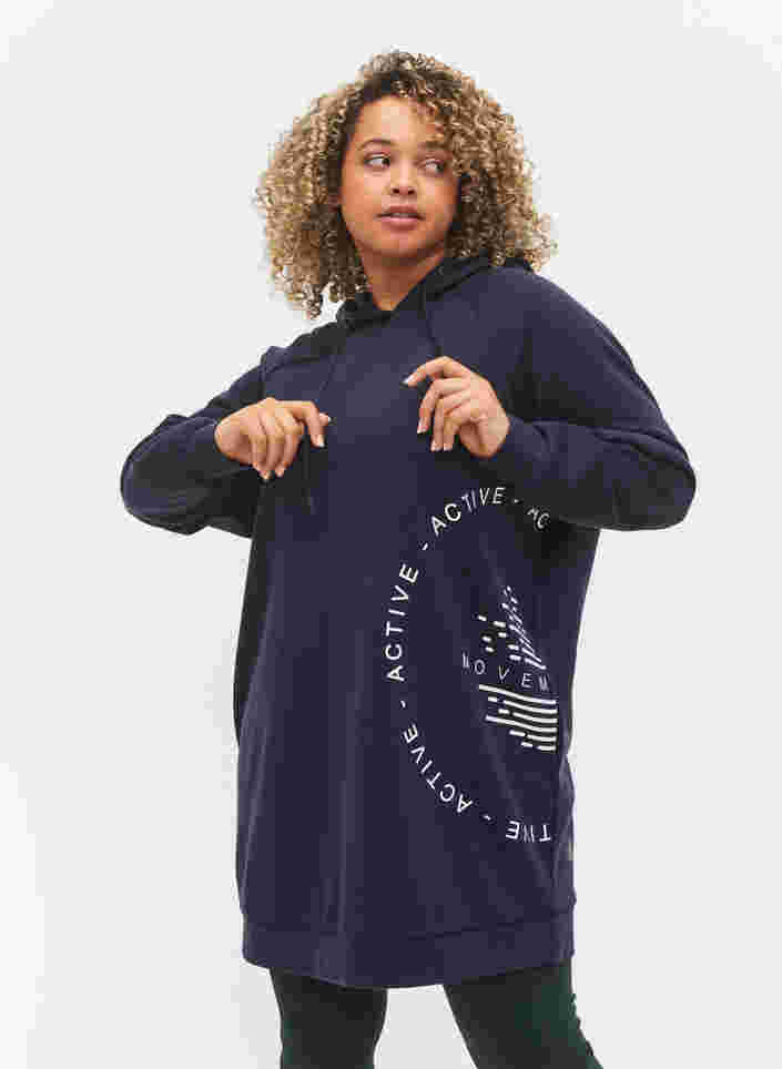 Lang sweatshirt met capuchon en print, Night Sky, Model