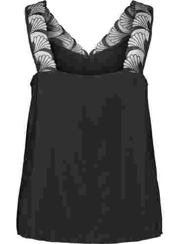 Top met v-hals en kant, Black, Packshot image number 1