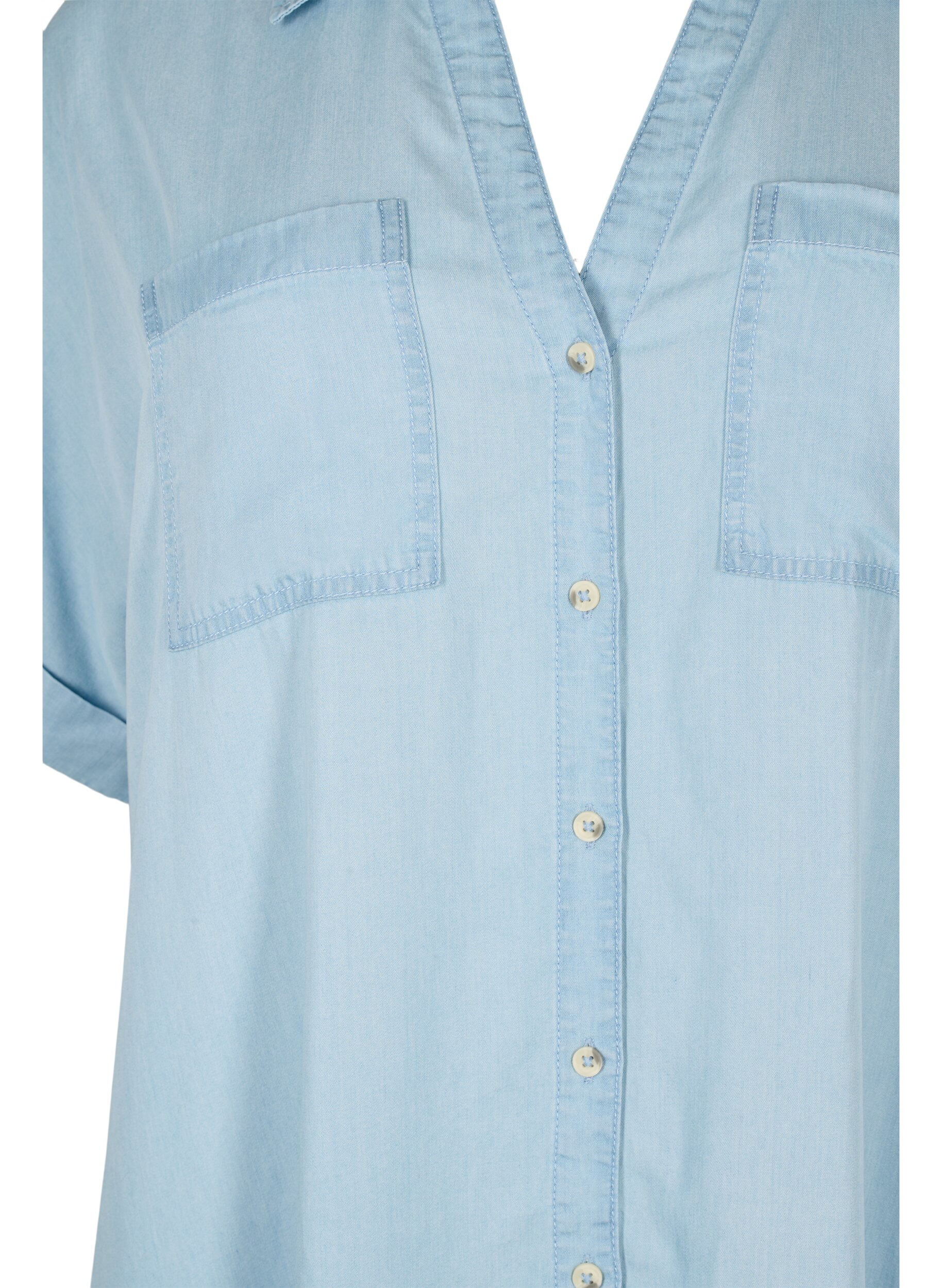 ZizziOverhemdjurk met korte mouwen van lyocell (TENCEL&trade;), Light blue denim, Packshot image number 2