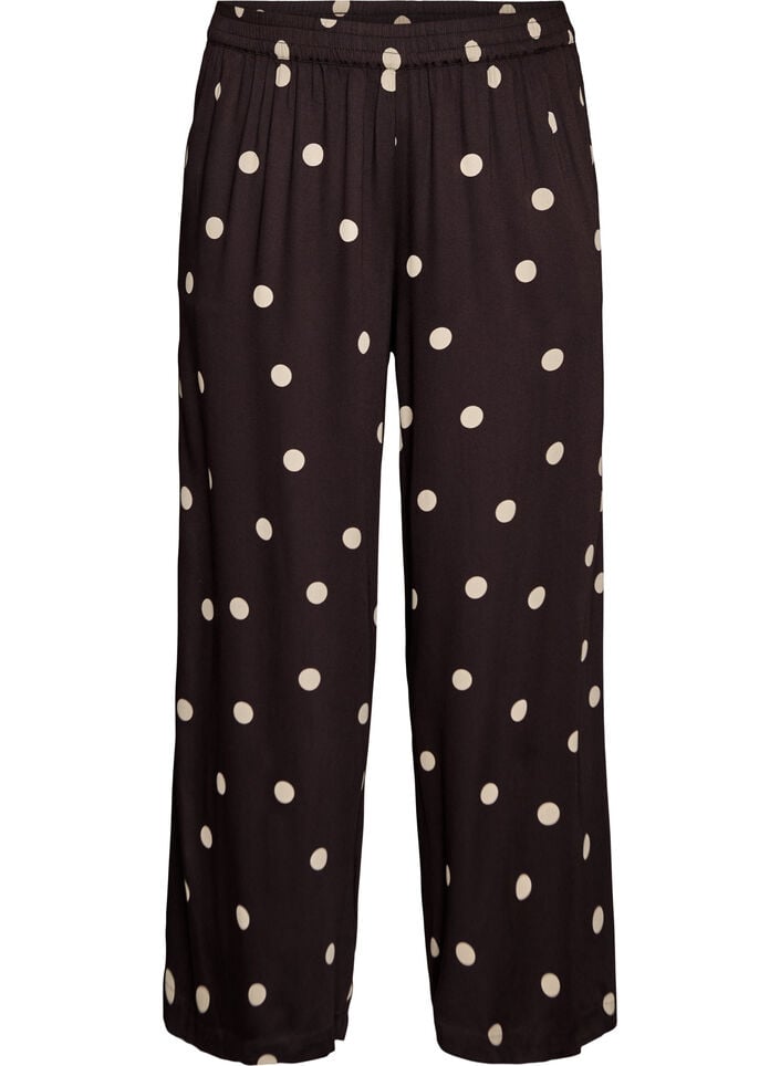 Viscose broek met stippen en wijde pijpen, Bruin, Packshot image number 0
