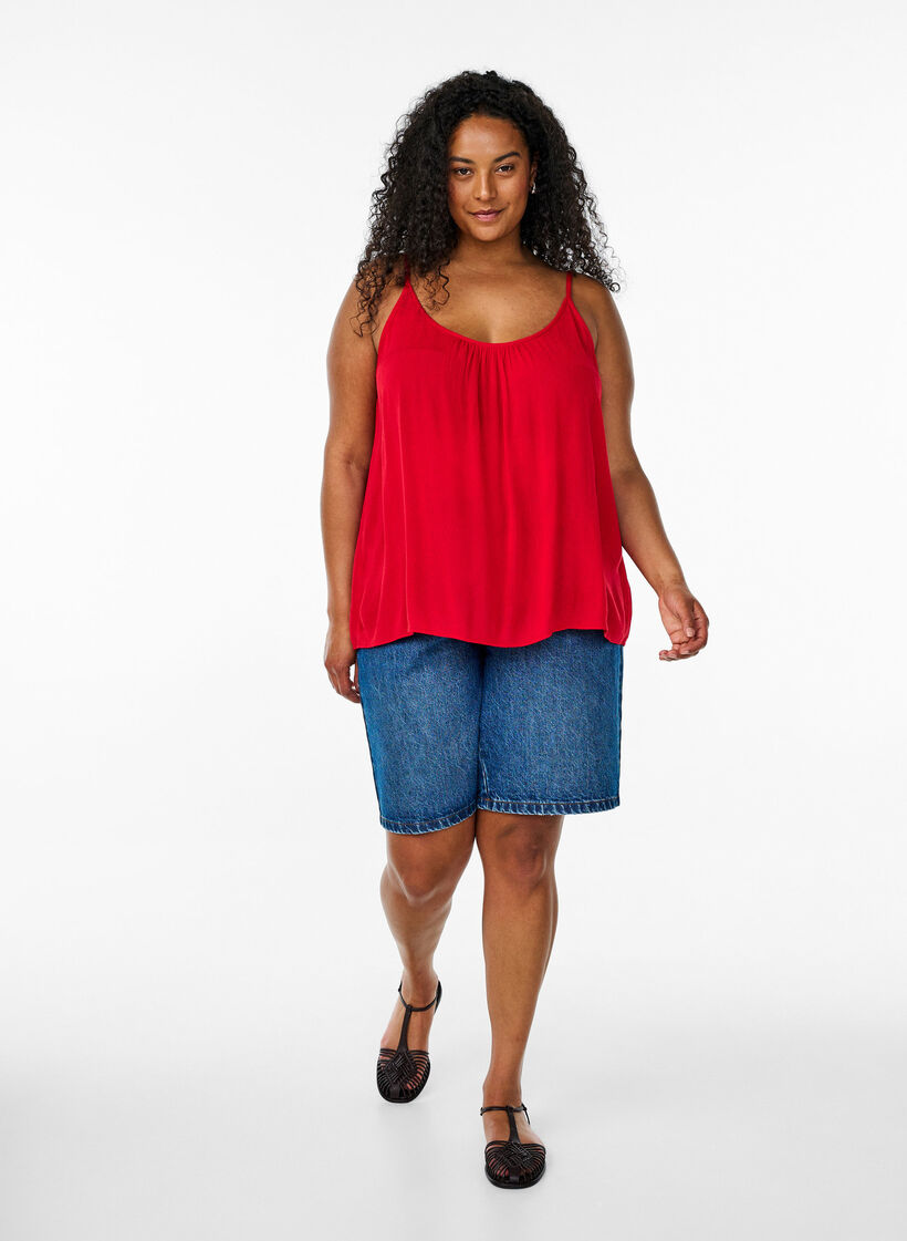 Top &agrave; bretelles en viscose, Rouge, Model image number 1