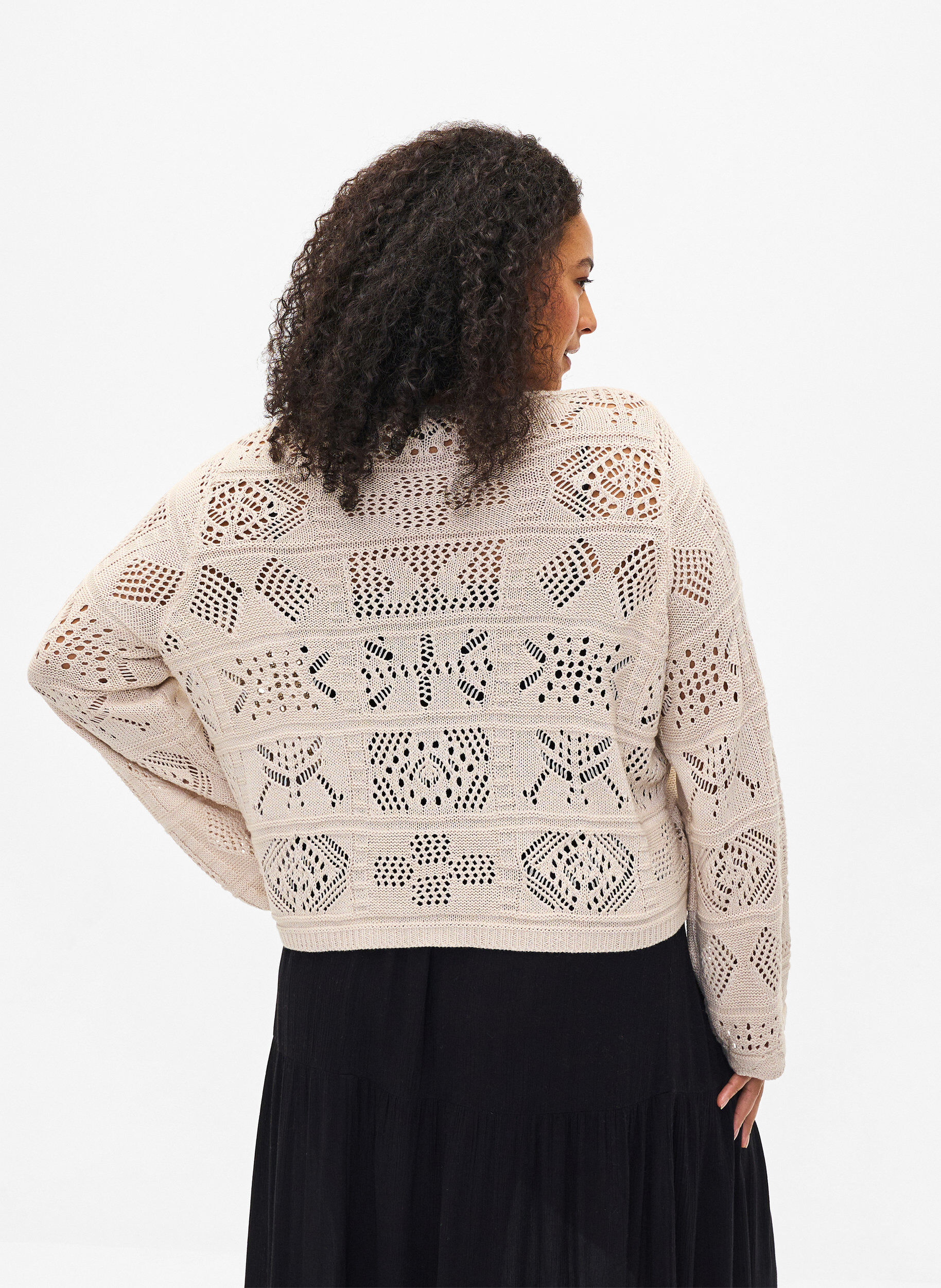 Zizzi Cardigan en tricot avec cordon, Pumice Stone, Model image number 1