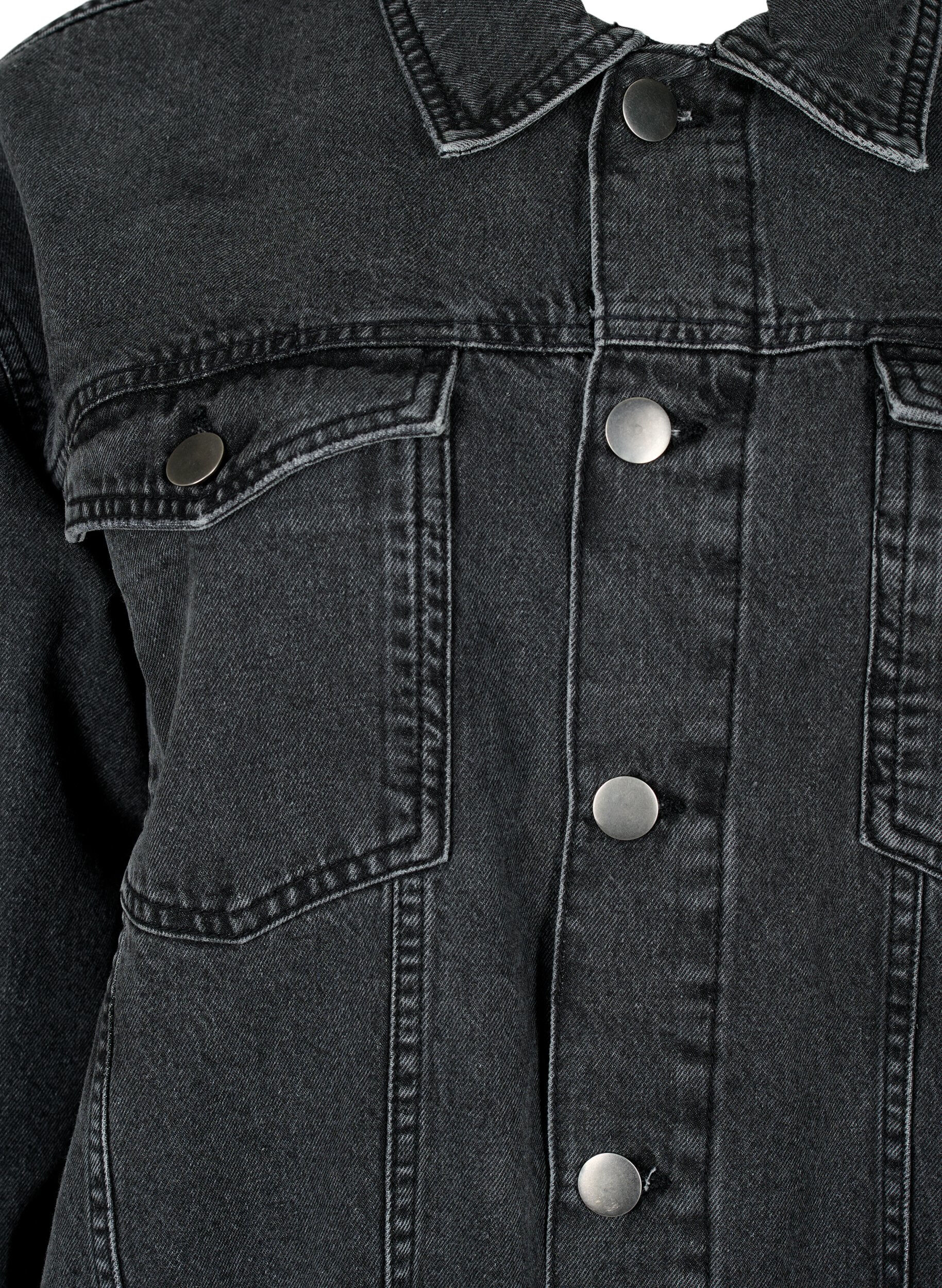 ZizziLoszittend denim jack met slijtagedetails, Dark Grey Denim, Packshot image number 2