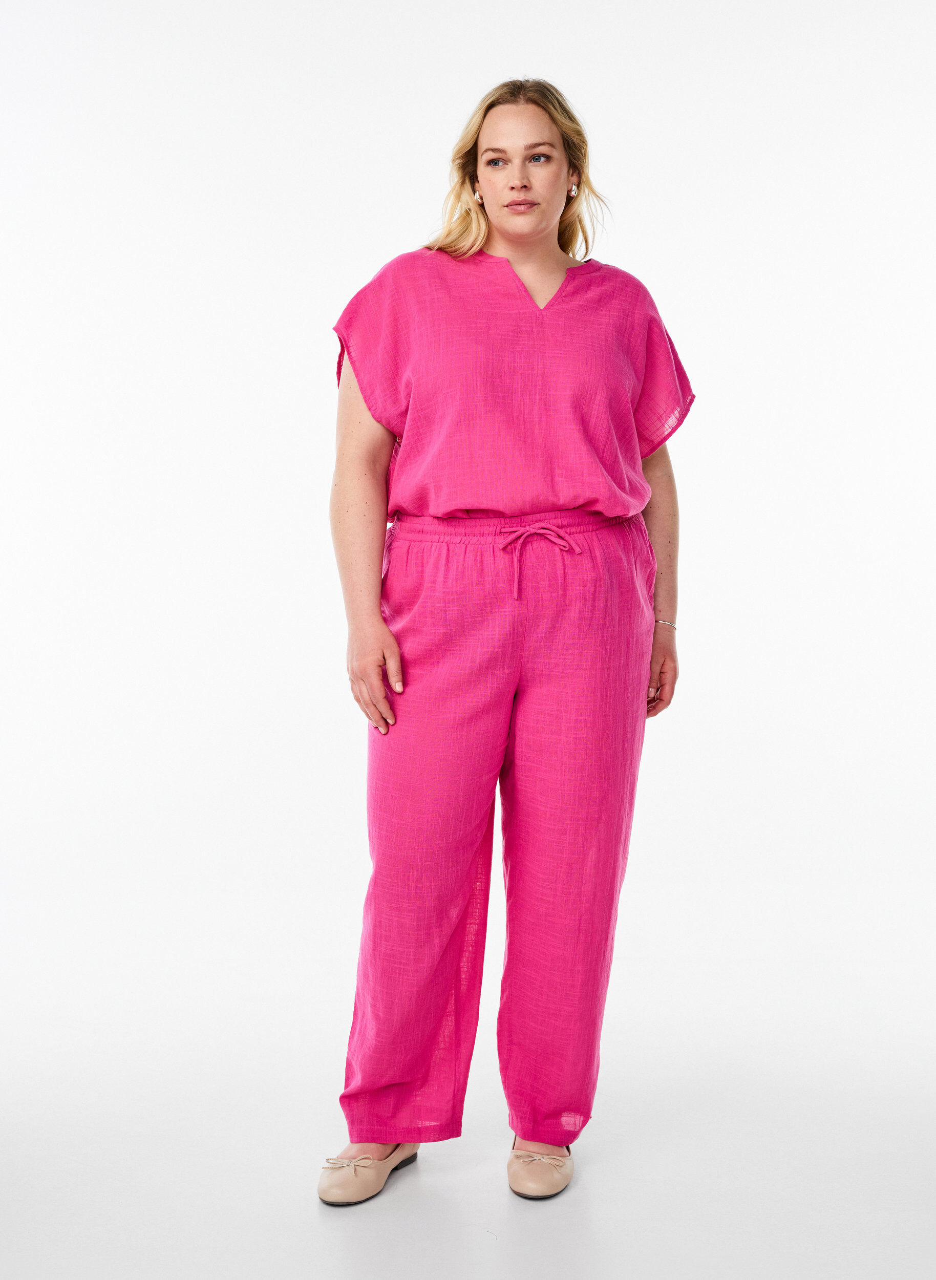 ZizziFLASH - Broek met rechte pijpen en een hoge taille, Roze, Model image number 0